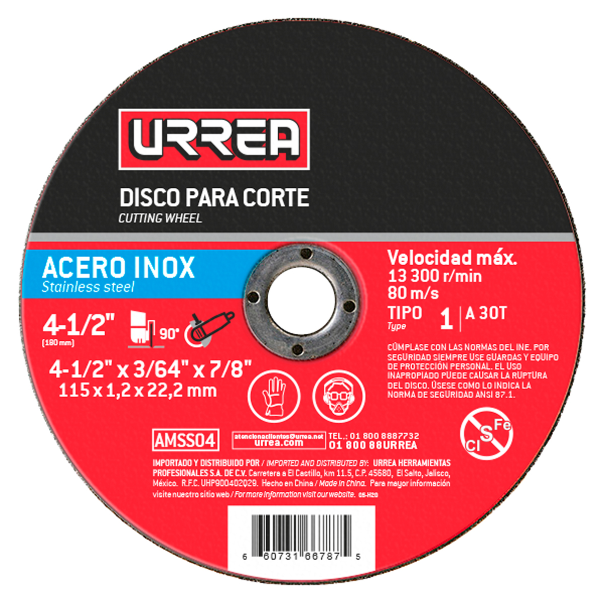 Disco t/1 inox 4-1/2x1/16 in