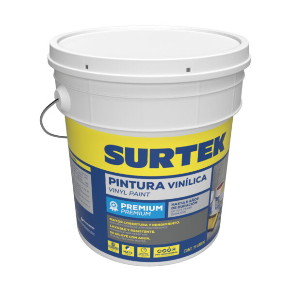 Cubeta de pintura vinílica premium 19 Lt color amarillo intenso Surtek