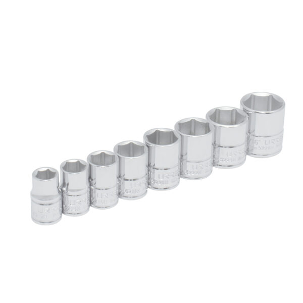 Juego de dados cuadro de 3/8", 6 puntas, en pulgadas en riel, 8 piezas Urrea